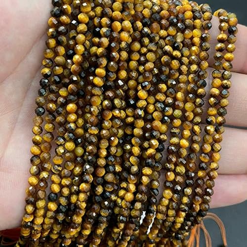 Winzige gelbe Kristallperlen, Edelsteine, facettiertes Tigerauge, natürliche Rutilquarzachatperlen zur Schmuckherstellung, Armbandherstellung, DIY-Tigerauge, 4,0 mm von HDJSDB