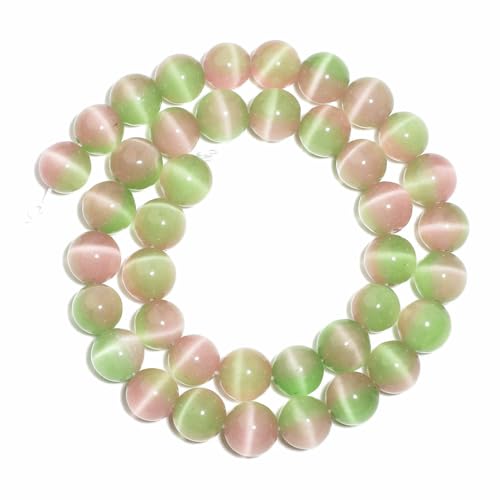 mm 10 mm hellgrüne rosa Katzenaugenperlen, runde lose Abstandshalter-Glasperlen zur Schmuckherstellung, DIY-Armband, Halskettenzubehör, Größe 2 von HDJSDB
