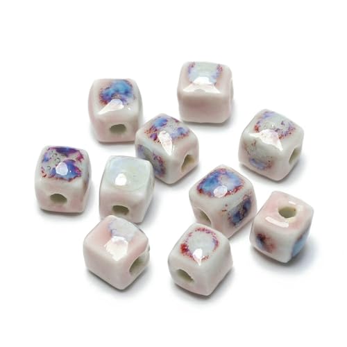 mm quadratische Keramikperlen, Würfel, modisches Porzellan, handgefertigte Abstandsperlen für die Schmuckherstellung, DIY-Strandarmband-Zubehör, 10 Stück, blau-pink, 8 mm, 10 Stück von HDJSDB