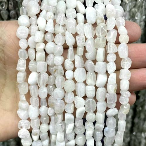 x 8 mm Naturstein, unregelmäßig, blauer Aquamarin, Abstandsperlen zur Schmuckherstellung, DIY-Armband, Halskette, Ohrringe, Zubehör – Mondstein – 5–8 mm von HDJSDB