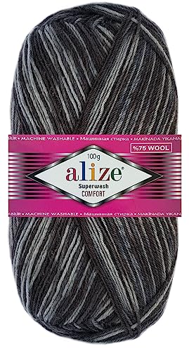 100 Gramm Alize Sockenwolle Superwash Comfort Color Farbig 4fädig 7676 Grau Mix von HDK-VERSAND