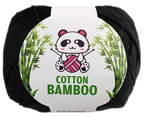 100 Gramm Bamboo Cotton Wolle weiches Häkelgarn Schwarz 170-10 von HDK-VERSAND