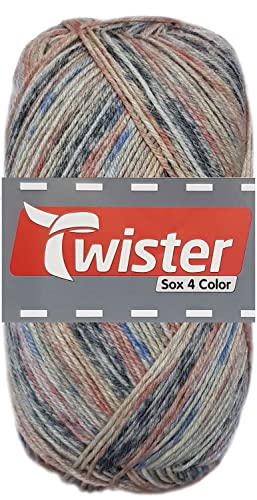 100 Gramm Twister Sox 4 Color Sockenwolle Superwash (825 Okker Grau Color) von HDK-VERSAND