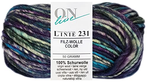 50 Gramm ONline Linie 231 Filzwolle Color aus 100% Schurwolle (0123 Blau Grün Mix) von HDK-VERSAND