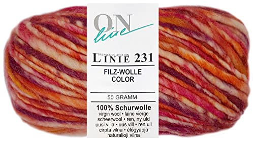 50 Gramm ONline Linie 231 Filzwolle Color aus 100% Schurwolle (0133 Rot Mix) von HDK-VERSAND