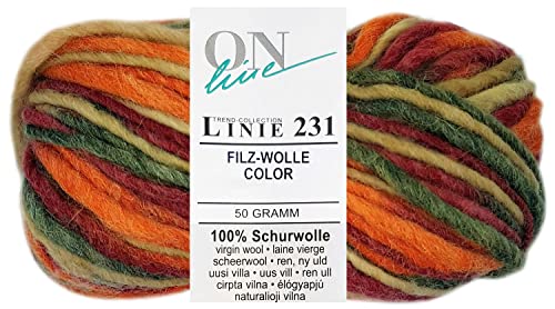 50 Gramm ONline Linie 231 Filzwolle Color aus 100% Schurwolle (0136 Orange Rot Mix) von HDK-VERSAND