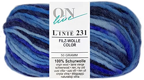50 Gramm ONline Linie 231 Filzwolle Color aus 100% Schurwolle 0103 Blau Mix von HDK-VERSAND