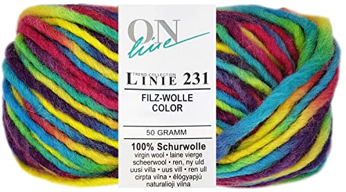 50 Gramm ONline Linie 231 Filzwolle Color aus 100% Schurwolle 0105 Regenbogen Mix von HDK-VERSAND