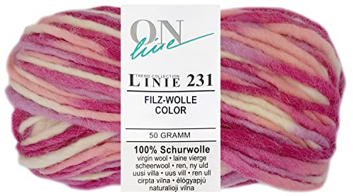 50 Gramm ONline Linie 231 Filzwolle Color aus 100% Schurwolle 0107 Rosa Mix von HDK-VERSAND