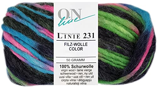 50 Gramm ONline Linie 231 Filzwolle Color aus 100% Schurwolle 0108 Blau Pink Grün Mix von HDK-VERSAND