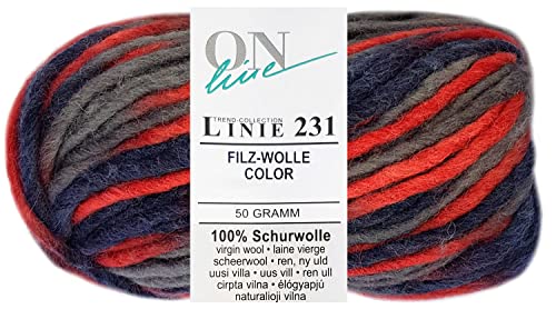50 Gramm ONline Linie 231 Filzwolle Color aus 100% Schurwolle 0118 Grau Rot Mix von HDK-VERSAND