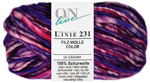 50 Gramm ONline Linie 231 Filzwolle Color aus 100% Schurwolle 0130 Lila Mix von HDK-VERSAND