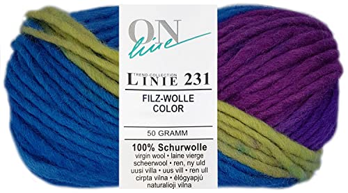 50 Gramm ONline Linie 231 Filzwolle Color aus 100% Schurwolle 0140 Blau Lila Mix von HDK-VERSAND