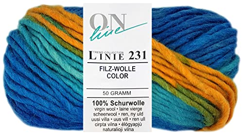 50 Gramm ONline Linie 231 Filzwolle Color aus 100% Schurwolle 0142 Blau Gelb Grün Mix von HDK-VERSAND