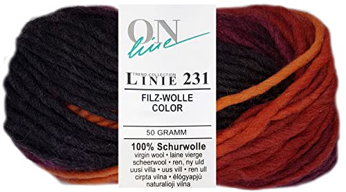 50 Gramm ONline Linie 231 Filzwolle Color aus 100% Schurwolle 0150 Orange Antrazith Mix von HDK-VERSAND