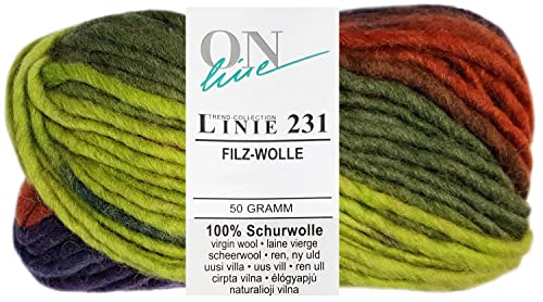 50 Gramm ONline Linie 231 Filzwolle Color aus 100% Schurwolle 0151 Grün Lila Mix von HDK-VERSAND