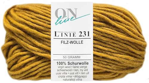 50 Gramm ONline Linie 231 Filzwolle Uni aus 100% Schurwolle (0021 Dunkelgelb) von HDK-VERSAND