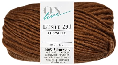 50 Gramm ONline Linie 231 Filzwolle Uni aus 100% Schurwolle (0040 Nougat) von HDK-VERSAND