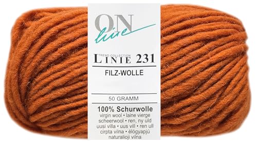 50 Gramm ONline Linie 231 Filzwolle Uni aus 100% Schurwolle (0055 Dunkelorange) von HDK-VERSAND