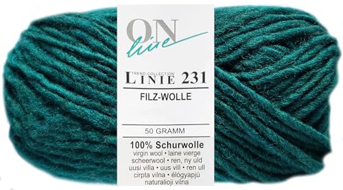 50 Gramm ONline Linie 231 Filzwolle Uni aus 100% Schurwolle (0059 Blaugrün) von HDK-VERSAND