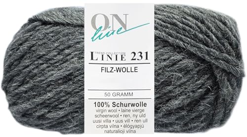 50 Gramm ONline Linie 231 Filzwolle Uni aus 100% Schurwolle (0902 Stahlgrau) von HDK-VERSAND