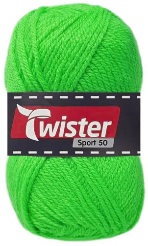 50 Gramm Twister Sport 50 aus 100% Polyacryl (73 Neon Grün) von HDK-VERSAND