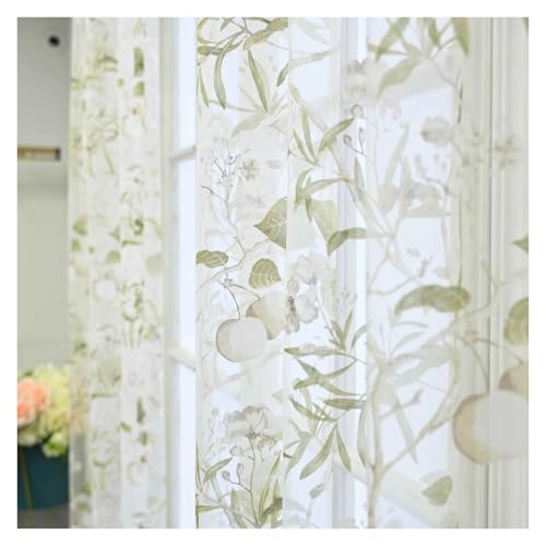 Gartengrüne Blumenbrids Bedruckte transparente Tüllvorhänge for Wohnzimmerfenster-Fliegengitter Schlafzimmer-Voile-Vorhänge (Stangentasche)(1Piece W150 x H260cm) von HDKAH