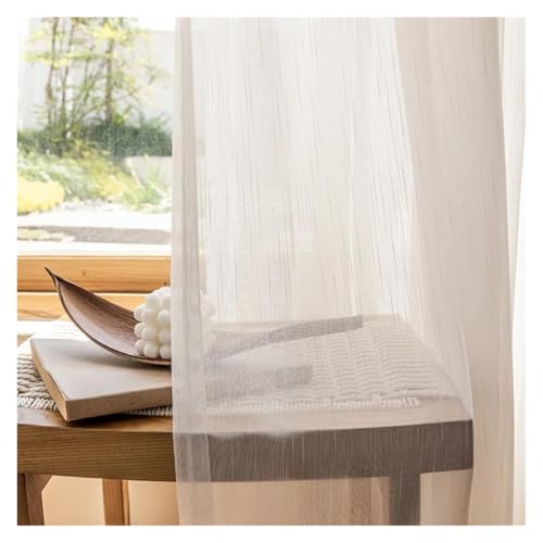 HDKAH Halbfester, weiß gestreifter Tüll-Fenstervorhang in Sondergröße for Wohnzimmer, Schlafzimmer, Voile, Küchenvorhänge, Jalousien (Stangentasche)(W100xL250cm) von HDKAH