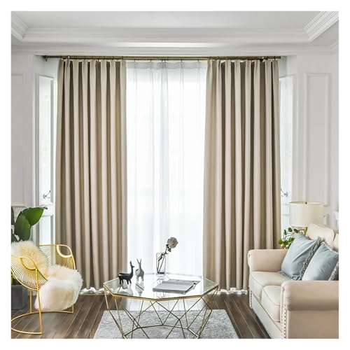 HDKAH Moderne himmelblaue Verdunkelungsvorhänge for Wohnzimmer, Schlafzimmer, Verdunkelungsvorhänge, Kindervorhänge, Türvorhänge (mit Stangentasche)(Beige,W350xH250cm 1Piece) von HDKAH