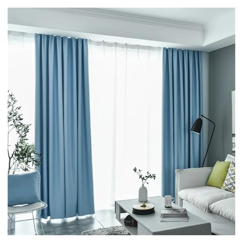 HDKAH Moderne himmelblaue Verdunkelungsvorhänge for Wohnzimmer, Schlafzimmer, Verdunkelungsvorhänge, Kindervorhänge, Türvorhänge (mit Stangentasche)(Blue,W150xH250cm 1Piece) von HDKAH
