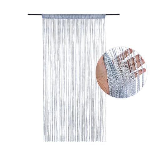 HDKAH Tür-Fadenvorhang mit Perlen, Blitzlinie, glänzender Quasten-Trennvorhang for Wohnzimmer, Türöffnung, Hochzeitsdekoration (Stangentasche)(Silver) von HDKAH