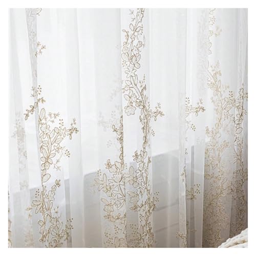 HDKAH Weiße Gaze-Vorhänge mit Stickerei, freie Perforation, eleganter Hofstil, halbverdunkelnde, transparente Vorhänge for das Wohnzimmer (mit Stangentasche)(1PC W145cmxL233cm) von HDKAH