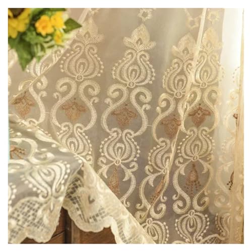 Nordische Vorhänge for Wohnzimmer, Schlafzimmer, Luxus-Stickerei, Tüll, transparenter Voile-Stoff, goldene Spitze, Fenster-Bildschirm-Dekor, individuell (Stangentasche)(Yellow,1 pcs W500xH265 cm) von HDKAH