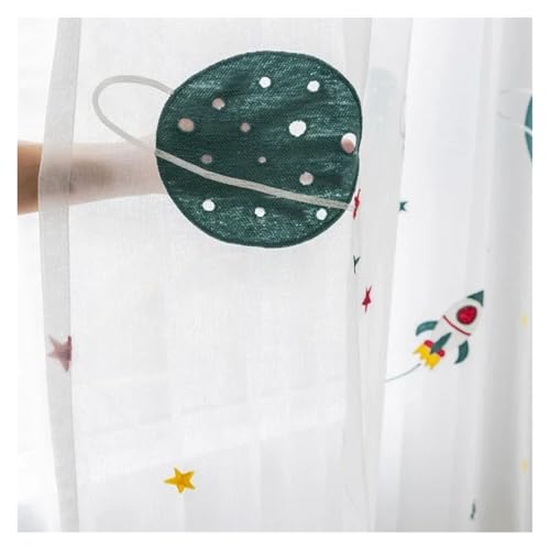Voile-Vorhang mit Cartoon-Weltraumrakete, Bestickt, for Schlafzimmer, Wohnzimmer, transparente Fenstervorhänge, luxuriöser Kinder-Tüll (Ösenring Oben)(1 PCS W132 X H213cm) von HDKAH