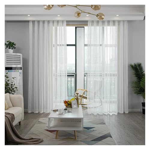 Weiße, allgleiche Fenstergitter aus Leinen mit Streifen, transparente Paneele, Vorhänge for Wohnzimmer, modernes Schlafzimmer, Balkon, individuell (Rod Pocket Process)(1pcs W200CM X H260CM) von HDKAH