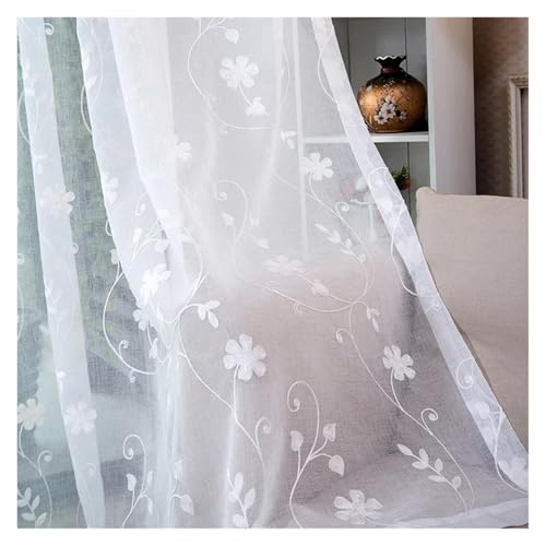Weiße bestickte Voile-Vorhänge for Schlafzimmer, Fenstervorhang for Wohnzimmer, transparente Vorhänge, Jalousien, maßgeschneiderte Vorhänge (mit Stangentasche)(W150cm x H220cm) von HDKAH