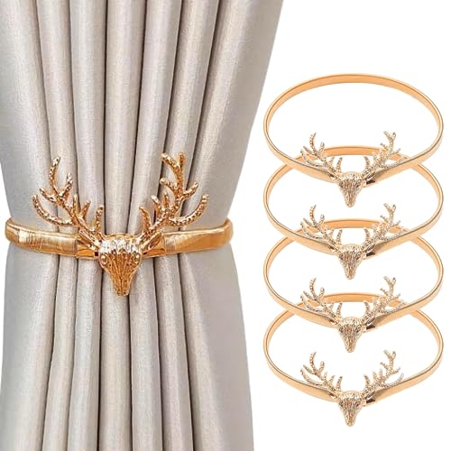 4 Stück Gardinenhalter Gold, Alloy Curtain Holder, Vorhang Raffhalter, Vorhang Halter, Gardinen Kordel, Gardinen Zusammenbinden, für Zuhause, Hotel, Büro, Mode (Gold Fawn Gardinenkrawatten von HDKAJL