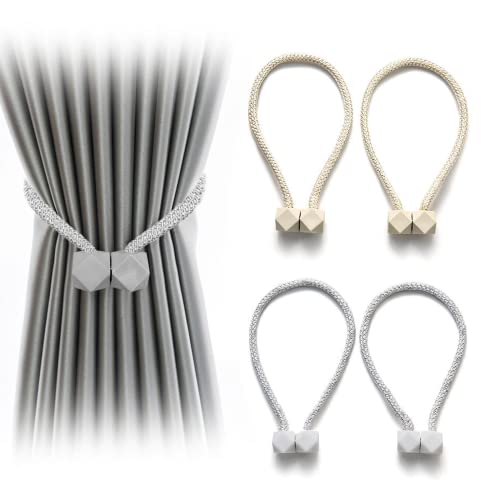 HDKAJL 4 Stück Raffhalter Für Vorhänge,Gardinenhalter,Raffhalter Magnetisch,Dekorative Curtain Tiebacks,Kreativ Vorhang Clips Und Vorhang Halter(Grau Und Beige) von HDKAJL