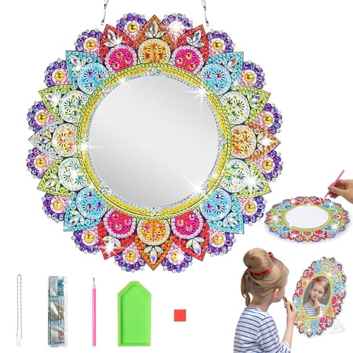 HDKAJL Mädchen 6 7 8 9 10 11 Jahre, Basteln Diamond Painting Spiegel Bastelset Kinder ab 6 7 8 10 Jahre Mandala Kosmetikspiegel Mädchen Geburtstagsgeschenk ab 5-12 Jahre von HDKAJL