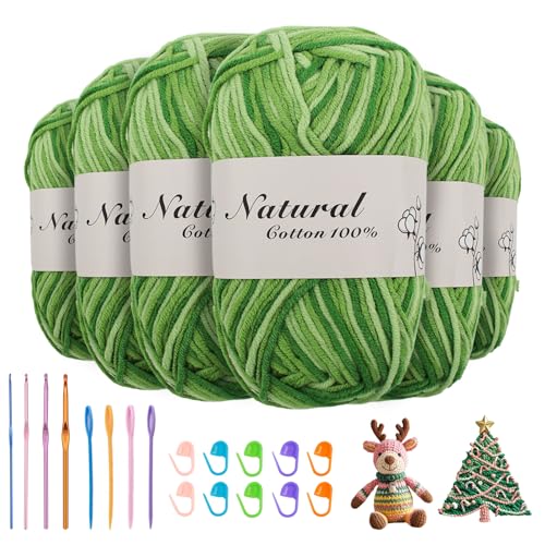 HDKAJL Handstrickgarn, 6x50g Häkelgarn, Bunt Farbverlauf Acrylgarn zum Stricken, Weiche Wolle zum Häkeln, Strick Wolle, Mehrfarbige Wolle für Fasching Strickanfänger Häkeln DIY Basteln (Apfelgrün) von HDKAJL