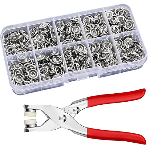 HDKAJL Set Mit 100 Druckknöpfen, Metall Druckknöpfe Set Mit Zange, Nahtlose Druckknöpfe, Jersey Druckknöpfe, Kinder Taschenkappe, Selbstgenähte Kam Druckknöpfe, Starter Set (9,5 MM) von HDKAJL