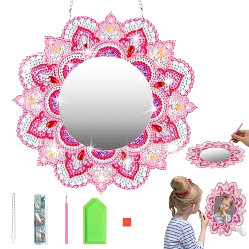 HDKAJL Mädchen 6 7 8 9 10 11 Jahre, Basteln Diamond Painting Spiegel Bastelset Kinder ab 6 7 8 10 Jahre Mandala Kosmetikspiegel Mädchen Geburtstagsgeschenk ab 5-12 Jahre von HDKAJL