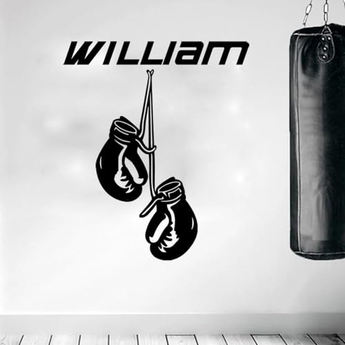 Benutzerdefinierte Aufkleber, Personalisierte Namen Boxhandschuhe, Gym Sport Fighter Wandaufkleber, Jungenzimmer Kinderzimmer, Individuelle Faustkampf Boxen Wandtattoo Vinyl(66cmhighx56cmwide) von HDLOVE
