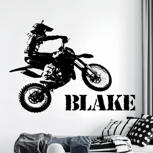 HDLOVE Benutzerdefiniertes Motorrad-Wandtattoo, Personalisierter Rennrad-Aufkleber Mit Namen, Wasserdichtes Vinyl-Wandbild for Jugendzimmer, Aufkleberbogen-Tapete, Geburtstagsgeschenk(75x65cm) von HDLOVE