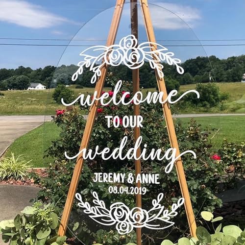 HDLOVE Personalisierte Willkommensschild-Aufkleber für Hochzeit, Rustikales Boho-Goldenes Empfangsschild, Geschenk für Paar, Braut (A Style) von HDLOVE
