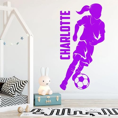 Personalisierte Namens-Wandaufkleber, Benutzerdefinierter Name Mädchen-Fußball-Dribble-Wandaufkleber, Heimdekoration, Wanddekoration, Mädchen-Fußball-Frauen, Schlafzimmer-Dekor-Tapete (Size : 57x108c von HDLOVE