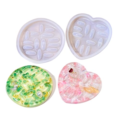 2 Teilige Runde/Herzringe Tablett Harzform Set Für Schmuckhandwerk Herzustellen Die Nahrungsmittelqualität Silikonform Machen Schimmelpilze Herstellen von HDOYTXXM