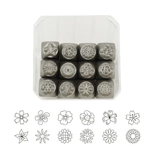 HDOYTXXM 12 Pcs Blumen Themen Metallstempel 3 Mm 3 Mm (1/8 ”1/4”) Metallstempelwerkzeug Zum Stempeln Von Metallleder Holz Handwerk von HDOYTXXM