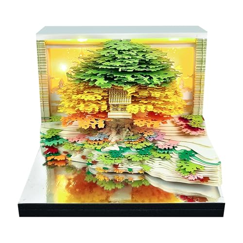 2026 3D Tischkalender 3D Kalender 2026 Baum Notizblock, Zauberbaum Abreisskalender 2026 TäGlich 3D Memo Block Kreativer Papierschnitzerei Abnehmbarer Kalender Für Weihnachten, Thanksgiving (A) von HDQQEU