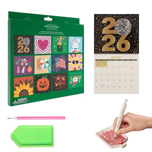 Diamant Malerei Papier Kalender 2026 Diamond Painting Kalender, Diamond Art Painting kalender Mit 12-Monats-Flip-Planer & To-Do-Liste Für Die Home-Office-Planung von HDQQEU